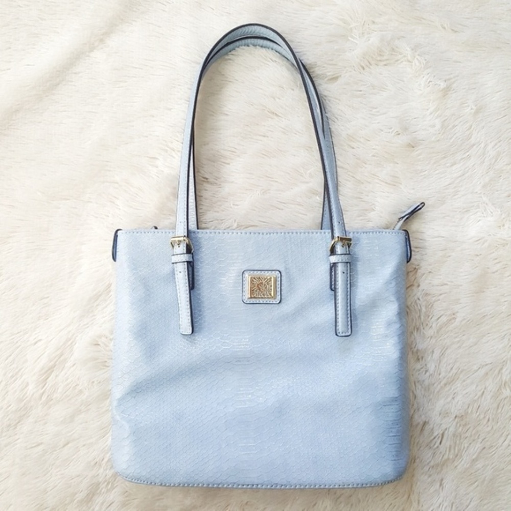 Anne Klein Faux Snake Small Blue Tote